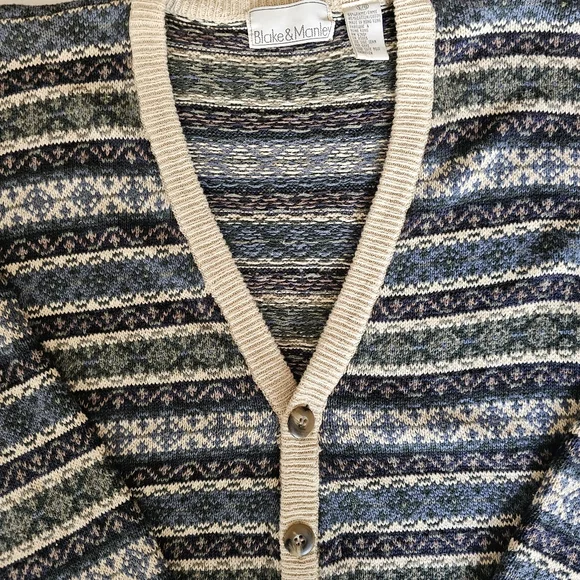 Vtg Blake&Manley Fair Isle Knit Button Front Cardigan Sweater L Eclectic Grandpa - Picture 5 of 9